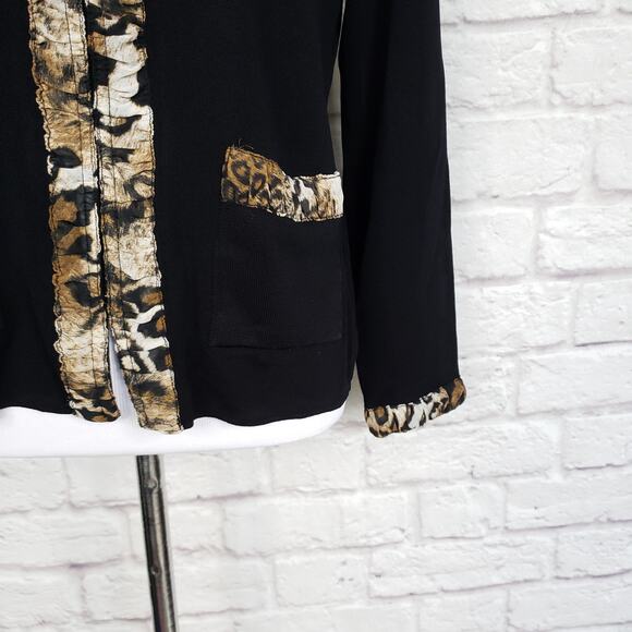 Exclusively Misook Black Full Zip Front Jacket Animal Print Trim Pockets Size XS - Picture 5 of 13